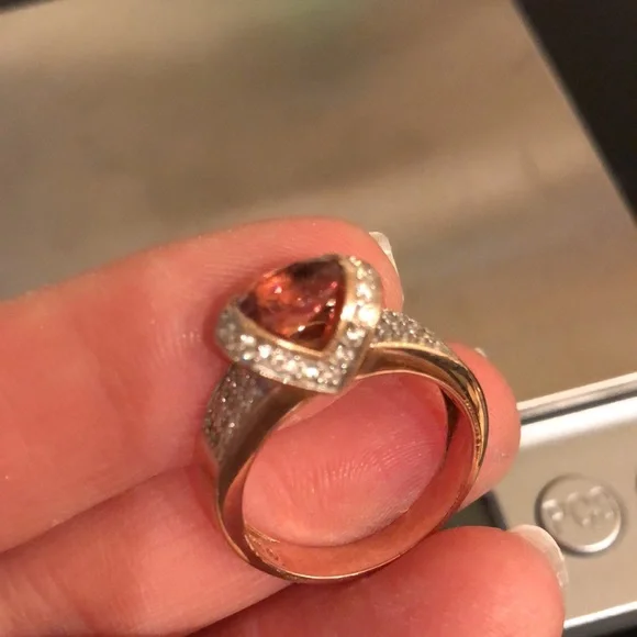 Solid 14k rose gold ring with round real diamonds & Natural Gemstone.SZ 8.5 - Picture 3 of 11